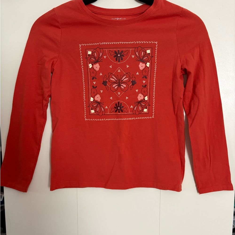 Cat & Jack Red Long-Sleeve Tee with Butterfly Bandana Graphic NWOT